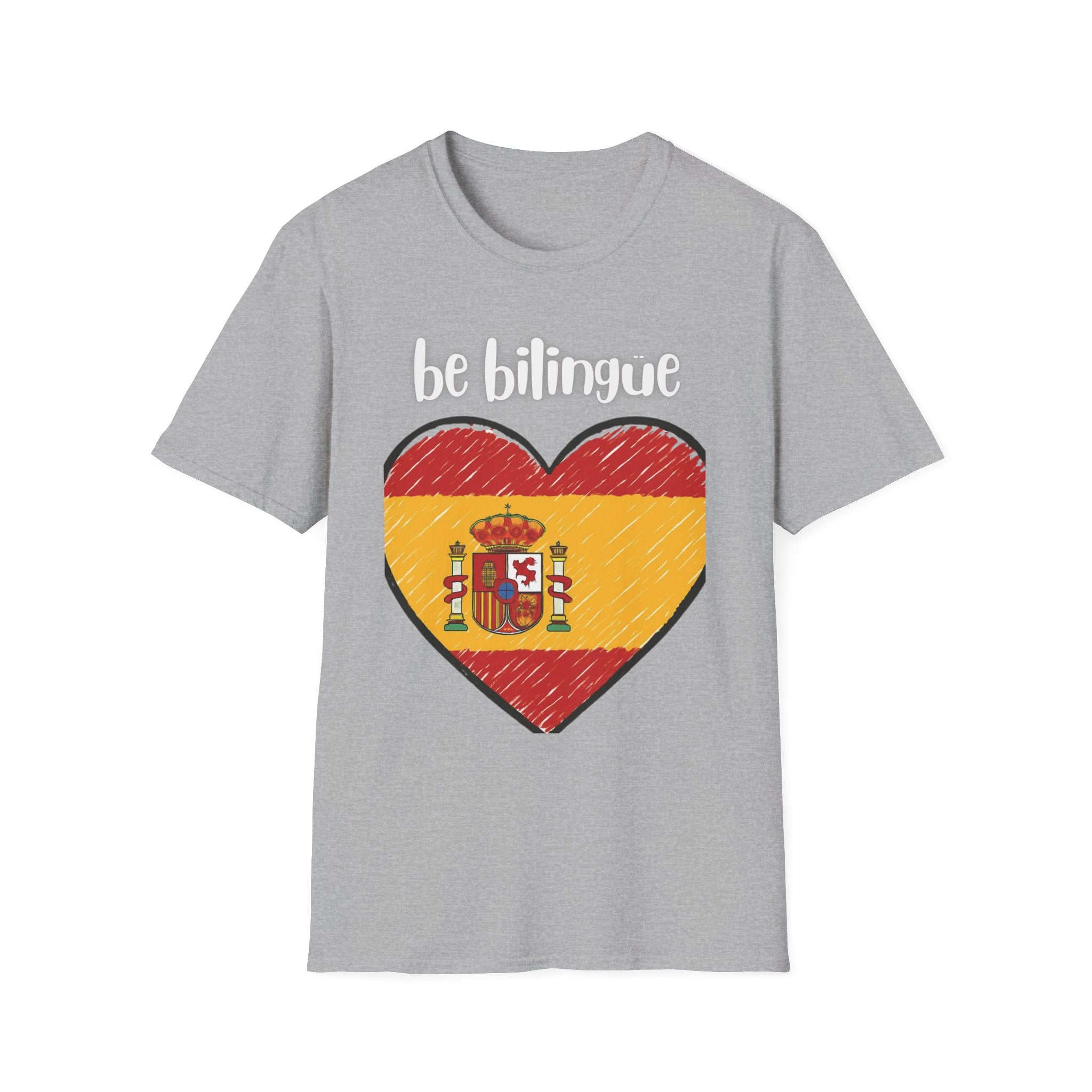Spanish Flag Heart T-Shirt – "be bilingüe” Graphic Tee