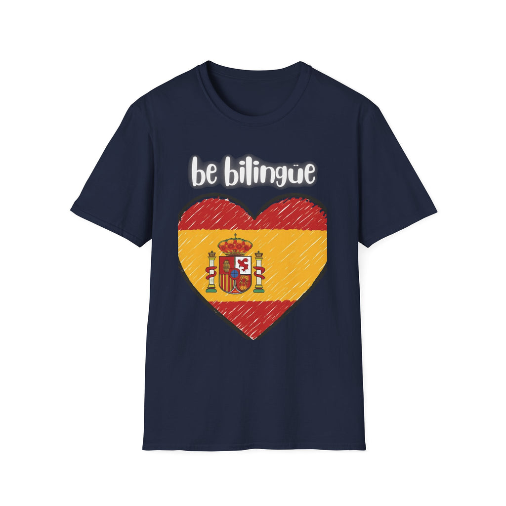 Spanish Flag Heart T-Shirt – "be bilingüe” Graphic Tee