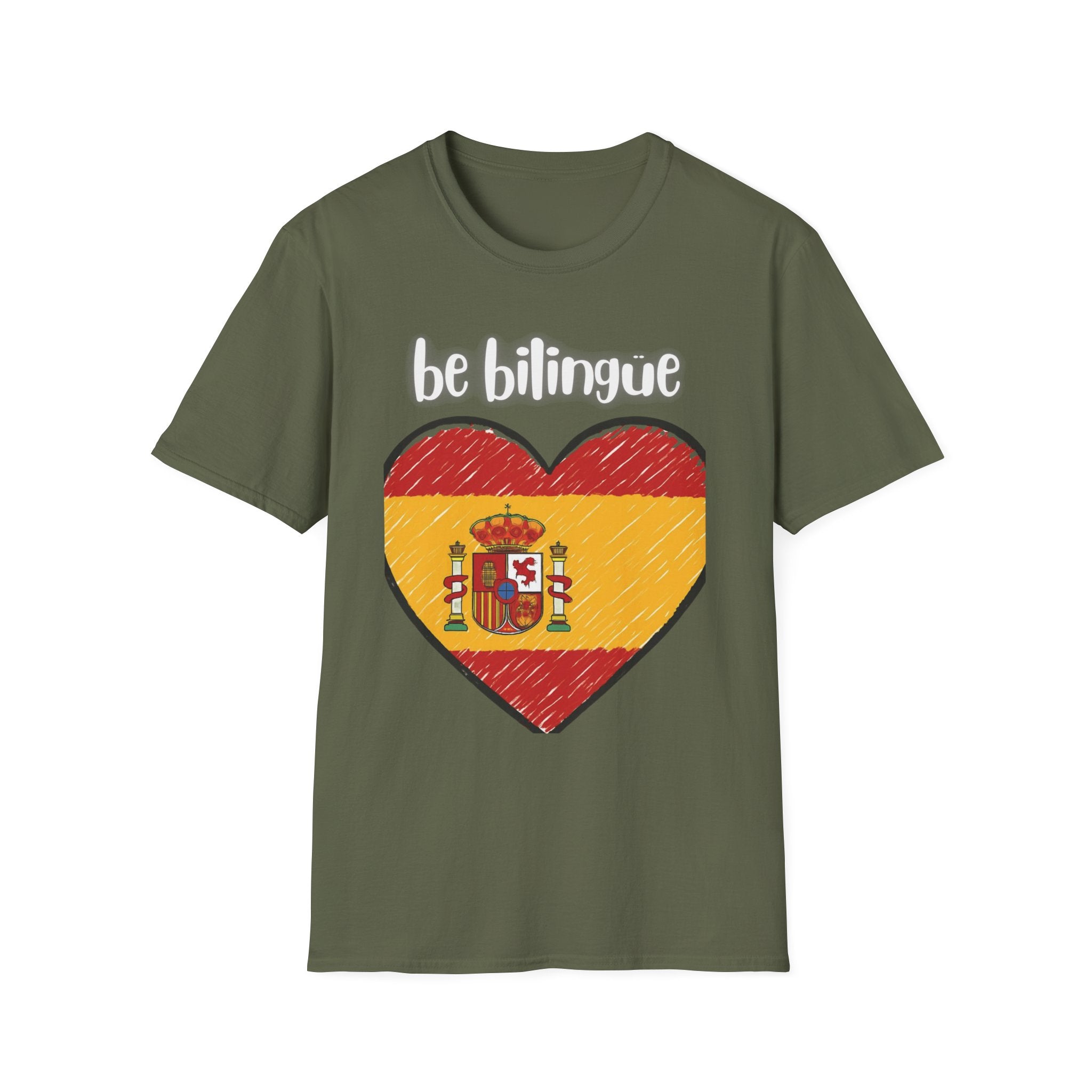Spanish Flag Heart T-Shirt – "be bilingüe” Graphic Tee